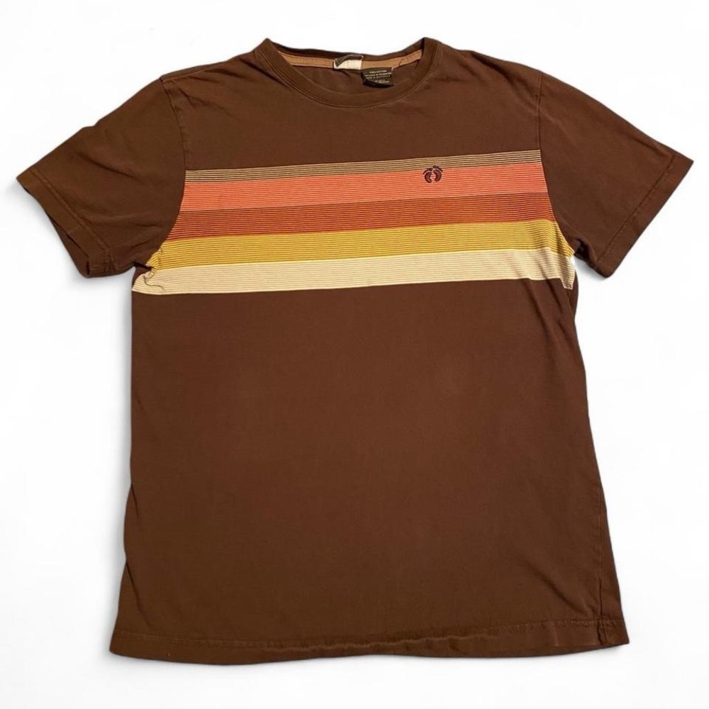 Hang Ten Brown Short Sleeve Tee with Orange, Yellow & Cream Stripes
